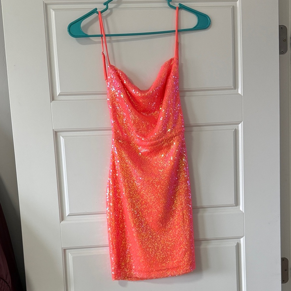 Lucy in the Sky Vibrant Coral Sequin Dress